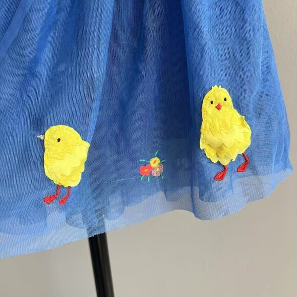 Mini Boden Girls Embroidery Blue Mesh Skirt Size 9-10 Duck Flowers - Picture 2 of 5
